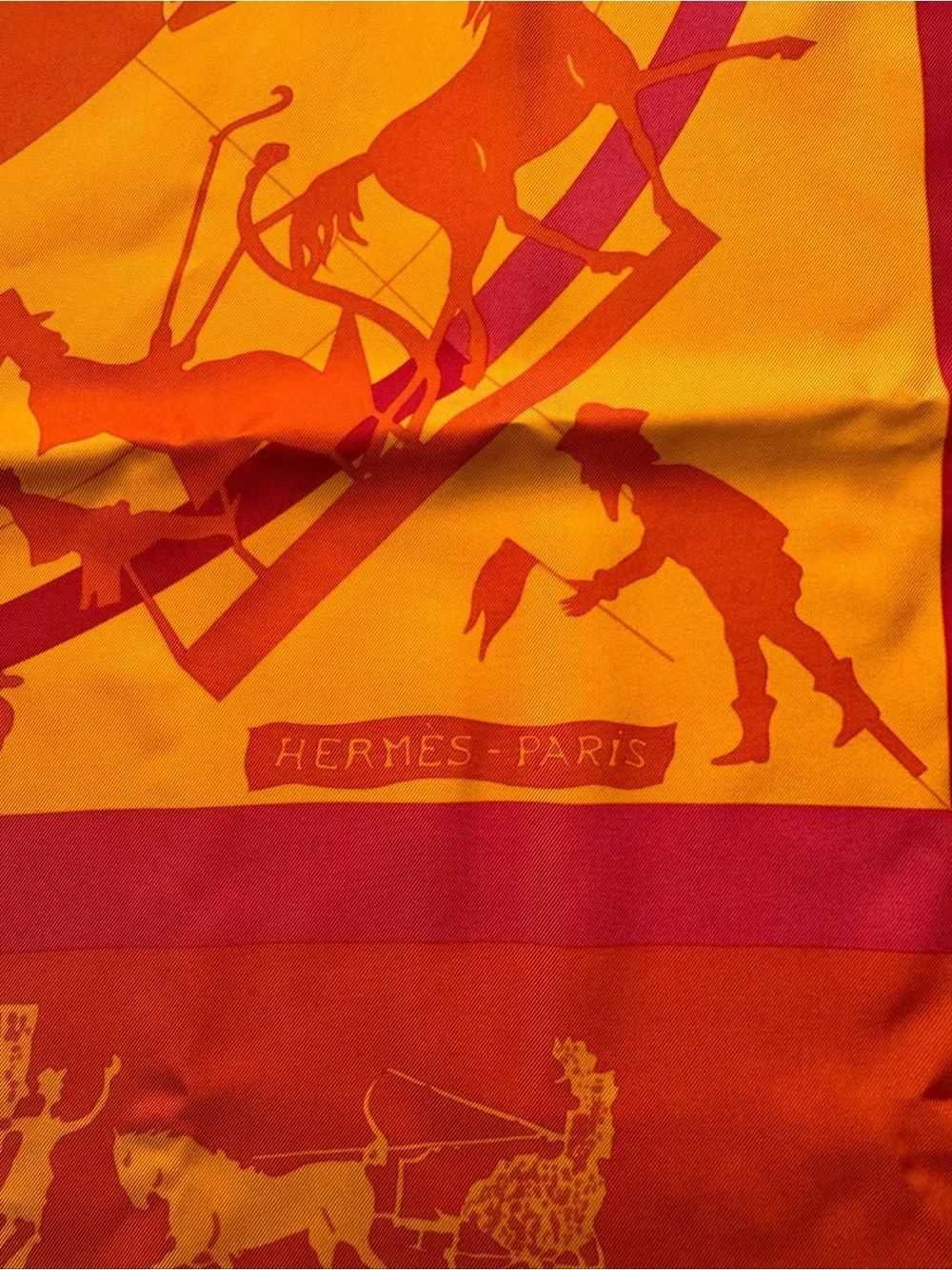 Hermès Paris Jeux d’ Ombres Orange and Yellow Silk Scarf